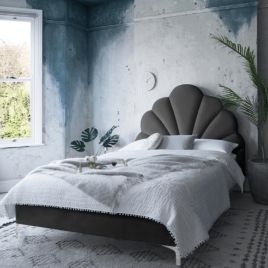 Hendo Plush Velvet Fabric Bed, Black Colour - 5 Sizes