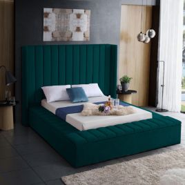 Kensington Plush Velvet Fabric Bed, Green Colour - 5 Sizes