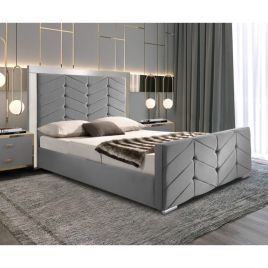 Marisa Plush Velvet Fabric Bed, Grey Colour - 5 Sizes