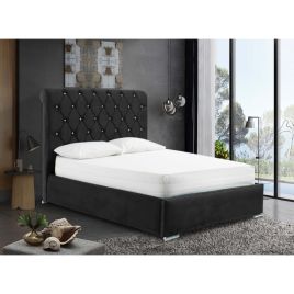 Meripa Plush Velvet Fabric Bed, Black Colour - 5 Sizes