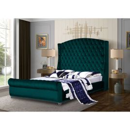 Rosio Plush Velvet Fabric Bed, Green Colour - 5 Sizes