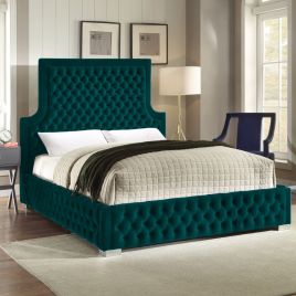 Yanis Plush Velvet Fabric Bed, Green Colour - 5 Sizes