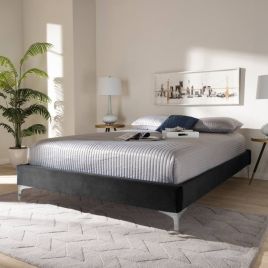 Americo Plush Velvet Fabric Bed, Black Colour - 5 Sizes