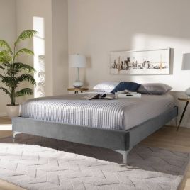 Americo Plush Velvet Fabric Bed, Grey Colour - 5 Sizes