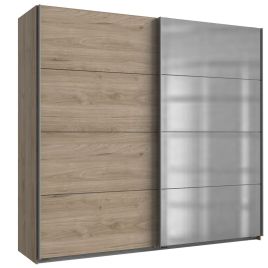 Erasmus 2 Door Mirrored Sliding Wardrobe Hickory Oak - Luchy