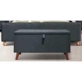 Oak Feet Linen Fabric Ottoman Storage Blanket Box - Duck Egg, Grey