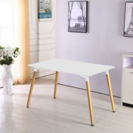 Retro Design Wooden Legs Dining Table - White