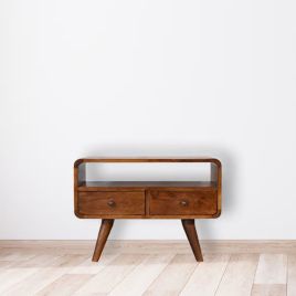 Nordic Style Legs TV Stand with 2 Curved Drawers - Chestnut