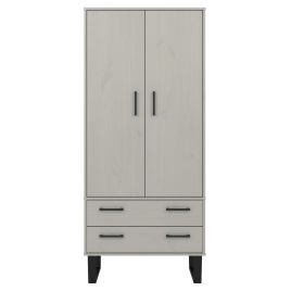 Texas Black Metal Frame 2 Door Wardrobes with 2 Drawers - Grey Waxed Pine