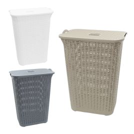 Rattan Plastic Laundry Basket 75L - 3 Colours