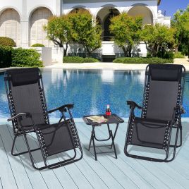 3PCs Reclining Sun Lounger With Table - Black