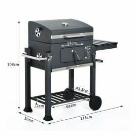 Steel Frame Charcoal Barbeques Grill With Smoker Shelf - Black