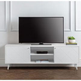 Moritz Elegant TV Cabinet  With 2 Doors and Open Shelves- White