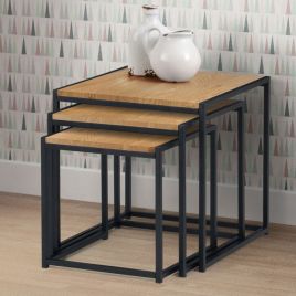 Tribeca Black Metal Frame 3 Nest Of Tables - Oak