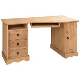 Corona Solid Pine Corner Computer Office Table - Antique Wax