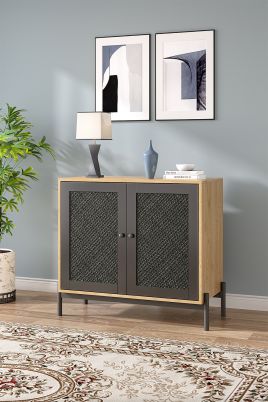 Wooden Indoor Storage Cabinet with Rattan Doors