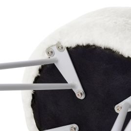 Round Soft Plush Footstool With V-shaped Metal Legs White