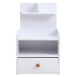 Wooden 1-Drawer Bedside Table Nightstand with a Shelf, White