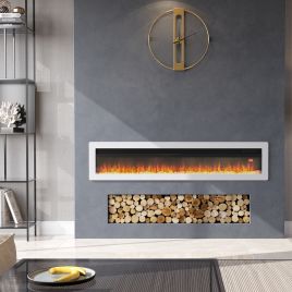 Freestanding Wall Mounted Recessed Electric Fire - White 60 Inch