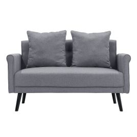 Contemporary Upholstered Love Seat with Rolled Arms, Grey