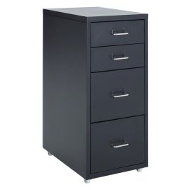 4 Drawers Office Filing Cabinet Metal Black Chest Storage Unit Wheels
