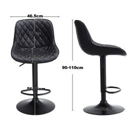Adjustable Height Black Faux Leather Bar Stools Set of 2