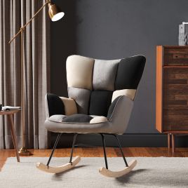 Checkered Tufted Linen Rocking Chair