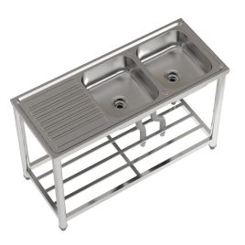 Stainless Steel 2 Compartments Commercial Sink with Drainboard