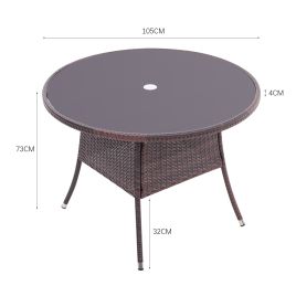 Garden Wicker Tempered Glass Table with Parasol Hole