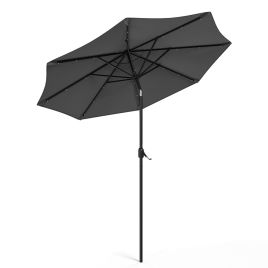 Dark Grey Base-Cranked 24-LED Patio Market Umbrella With Base
