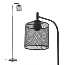 Industrial Metal Floor Light with Mesh Lampshade, Black