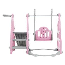 Pink 153cm W 3 In 1 Kids Swing And Slide Set Toddler Climber Playset