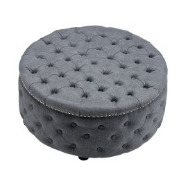 Round Linen Deep Buttoned Ottoman