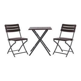 3-Piece Plastic Outdoor Folding Table and Chairs Set, Brown
