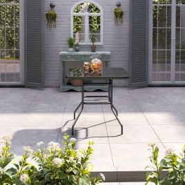 Metallic and Tempered Glass Garden Table with Parasol Hole Outdoor
