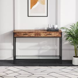 2 Drawers Console Table Storage Stand With Glass Shelf