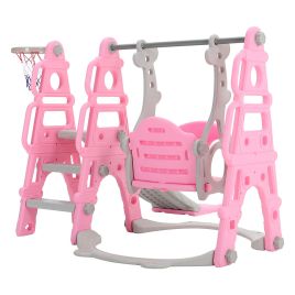 Pink 3 In 1 Kids Toddler Swing And Slide Set