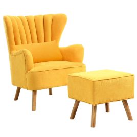 Yellow Faux Wool Upholstered Armchair Set