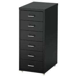 6 Drawers Office Filing Cabinet Metal Black Chest Storage Unit Wheels