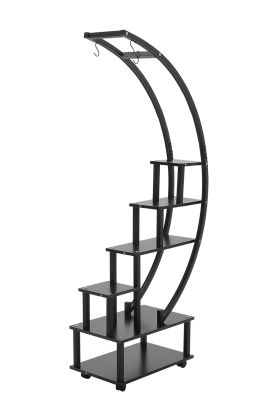 2pcs Half-Moon-Shaped Plant Stand Display Shelf With Wheels