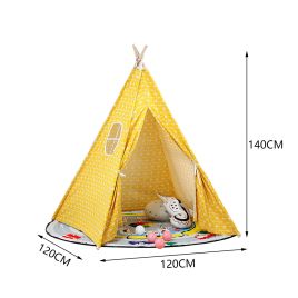Indoor Kids Play Tent Yellow Grid Teepee Tent Fabric Spire Play House