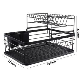 2 Tier Metal Dish Drainer Rack Sink Washing Plates Draining Board