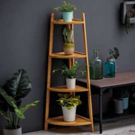 4-Tier Modern Corner White Freestanding Ladder Shelf for Plant Display