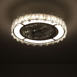 Round Crystal Flush Mount LED Ceiling Fan Light