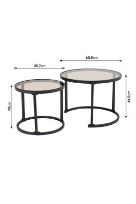 Tea Glass Round Nesting Coffee Table Set of 2 Black