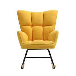 Yellow Linen Tufted Rocking Chair