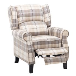 Fabric Beige Tartan Motion Reclining Armchair