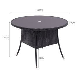 Garden Wicker Tempered Glass Table with Parasol Hole