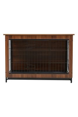 Brown Wooden Wire Dog Crate with Secure Latch Closures