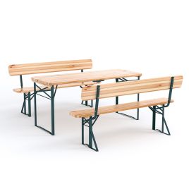 Set Of 2 Folding Garden Benches With Backrest Cedar Wood